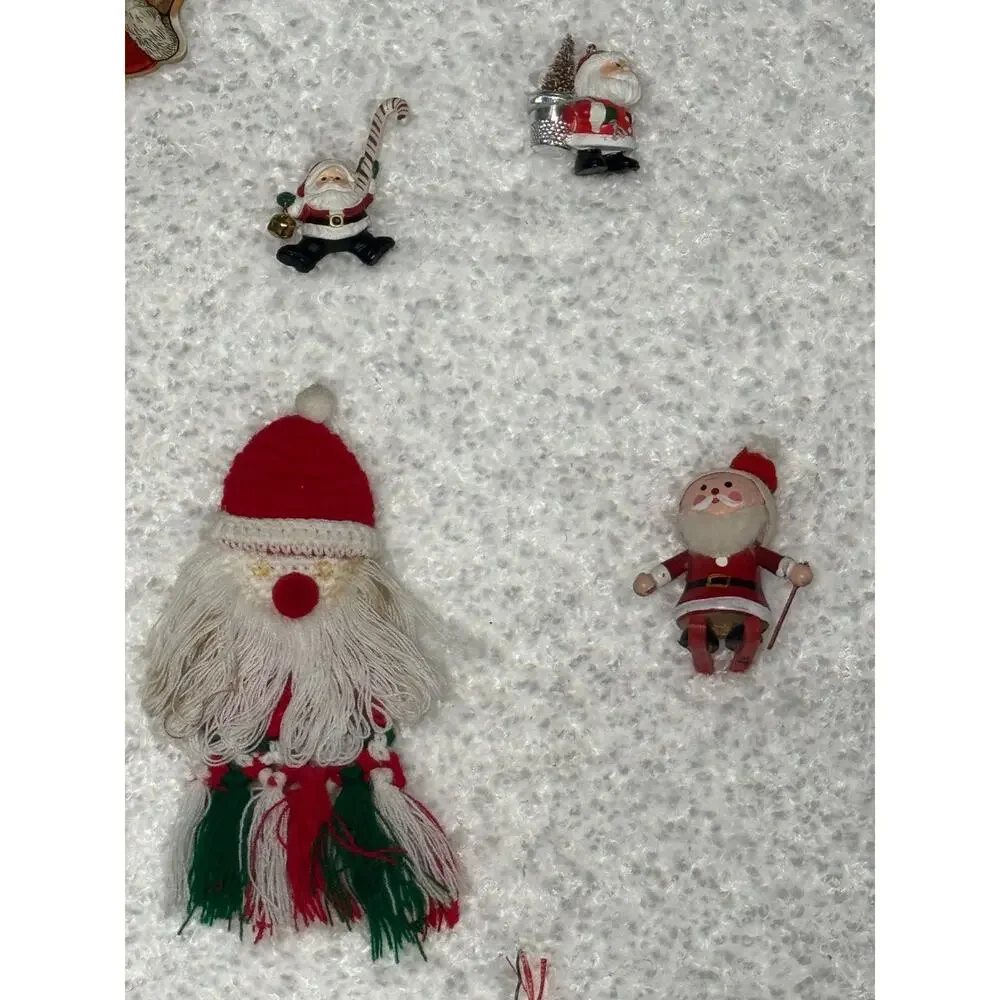 15 Santa Christmas Ornaments Crochet Macrame Bells, Clips, Vintage Handmade